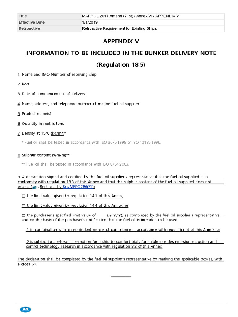Bunker Delivery Note Requirements | PDF | Fuel Oil