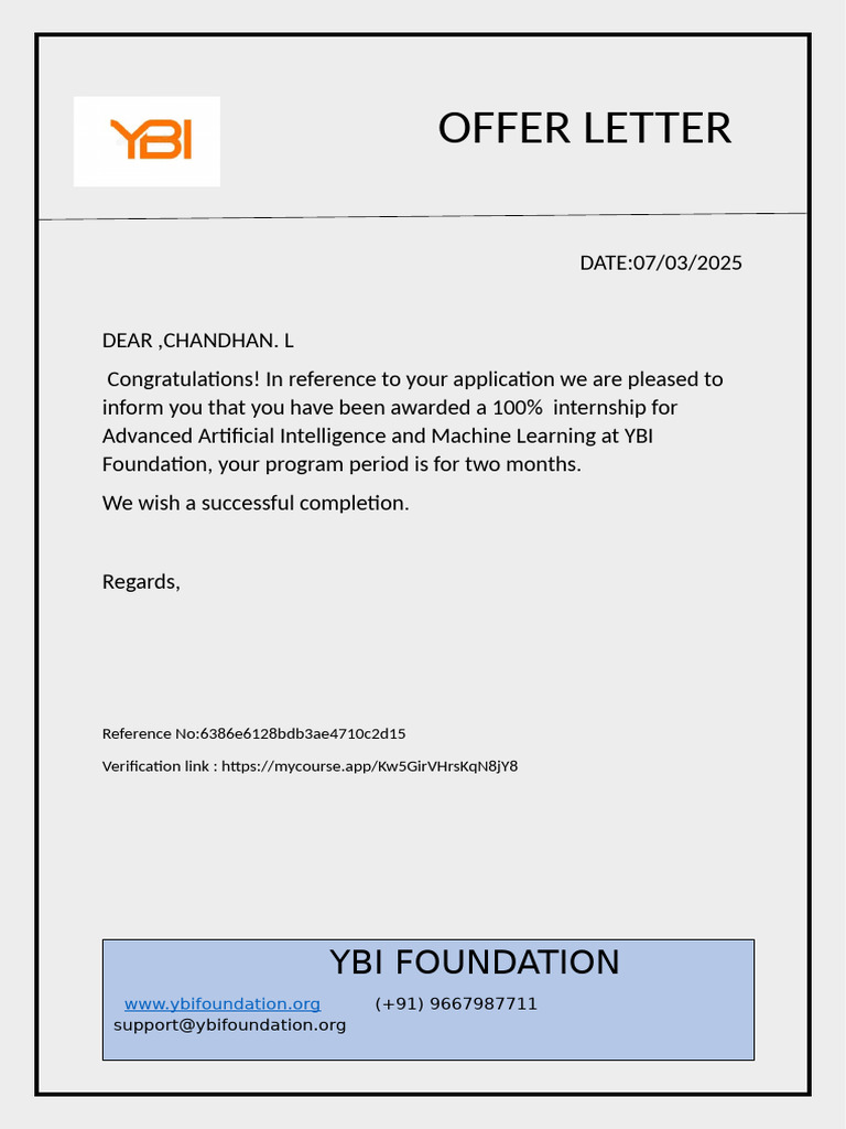 YBI Foundation Internship Offer Letter | PDF