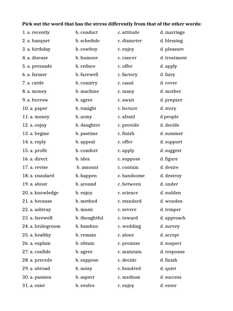 Identify Stress Patterns in Words | PDF