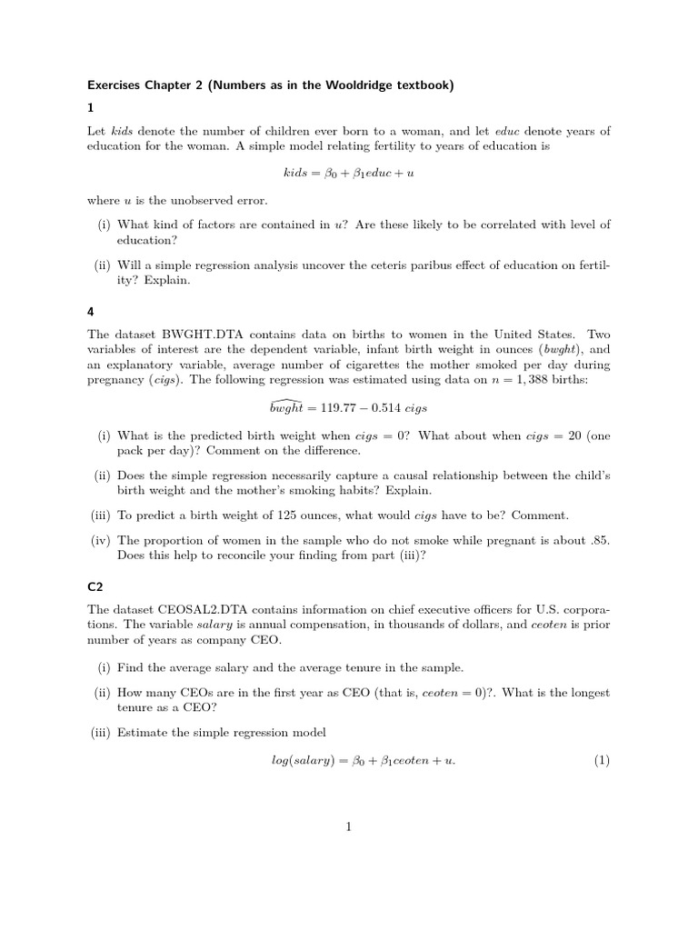Exercises Chapter2 Part1 2 | PDF | Regression Analysis | Multivariate ...