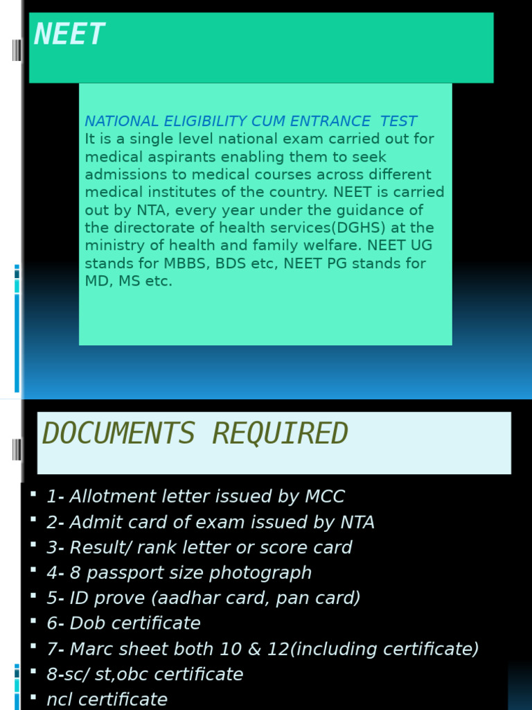 NEET Exam Overview and Requirements | PDF | Vocational Education ...