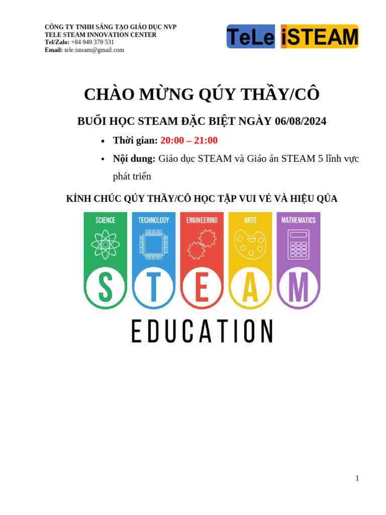 TeLe iSTEAM - Tài liệu buổi học STEAM Đặc biệt - Ngày 06.08.2024 | PDF