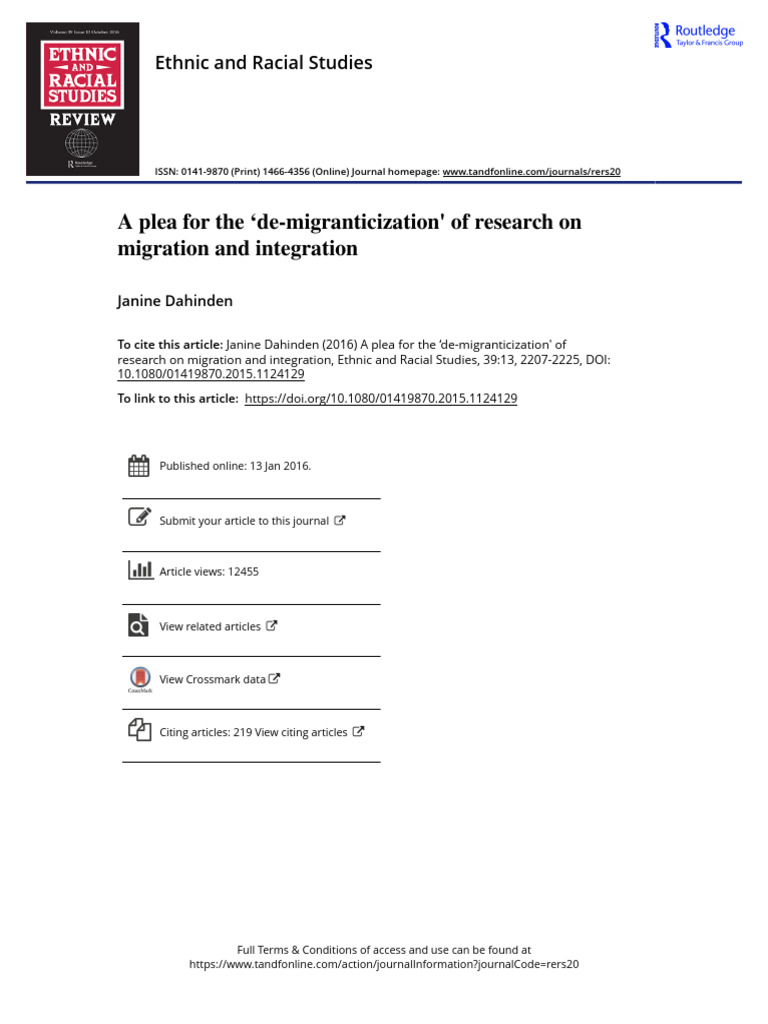 A Plea For The De-Migranticization of Research On Migration and ...