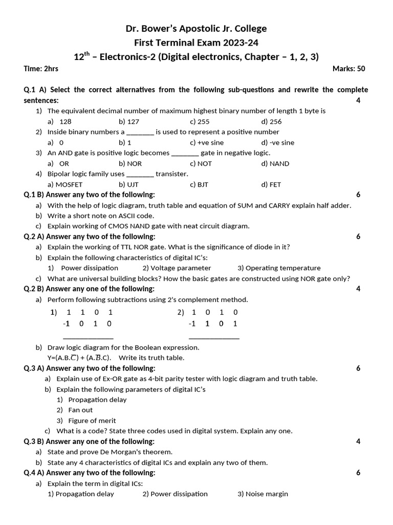 12th Grade Electronics Exam 2023-24 | PDF | Logic Gate | Bipolar ...