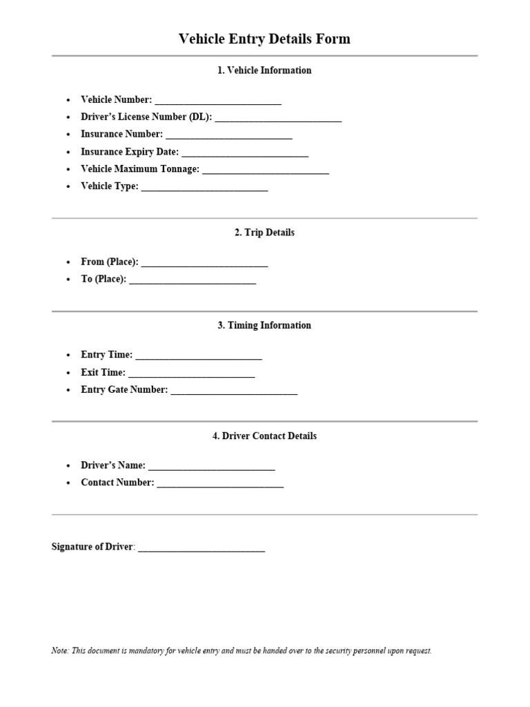 Vehicle Entry | PDF