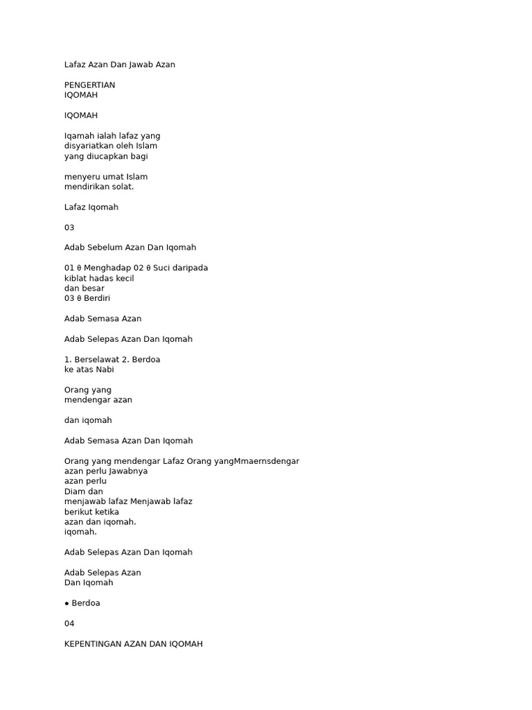 Lafaz dan Jawab Azan serta Iqamah | PDF
