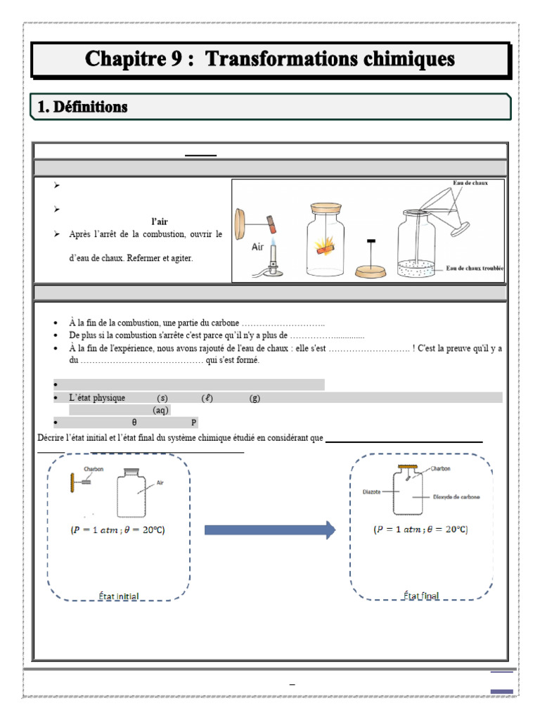 Transformations chimiques et bilan de matière | PDF | Chimie ...