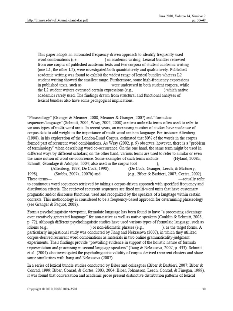 Chen, Y.H. and Baker, P., 2010. Lexical Bundles in L1 and L2 Academic ...