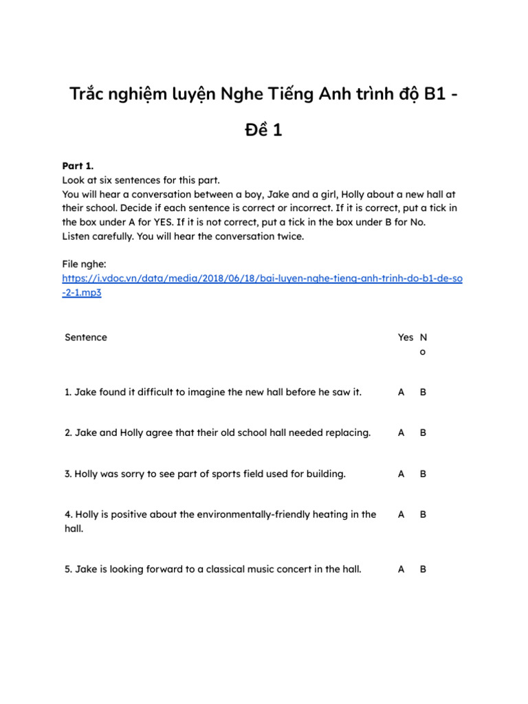 B1 Listening Practice Test | PDF