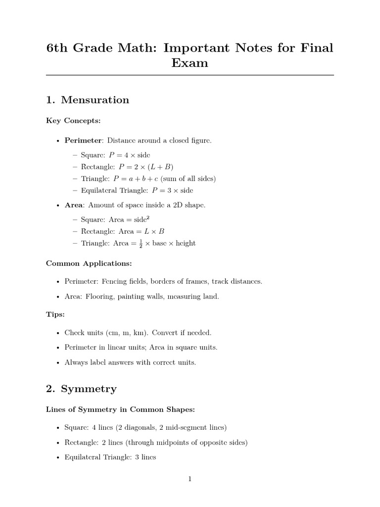 6th Grade Math Final Exam Guide | PDF | Area | Triangle