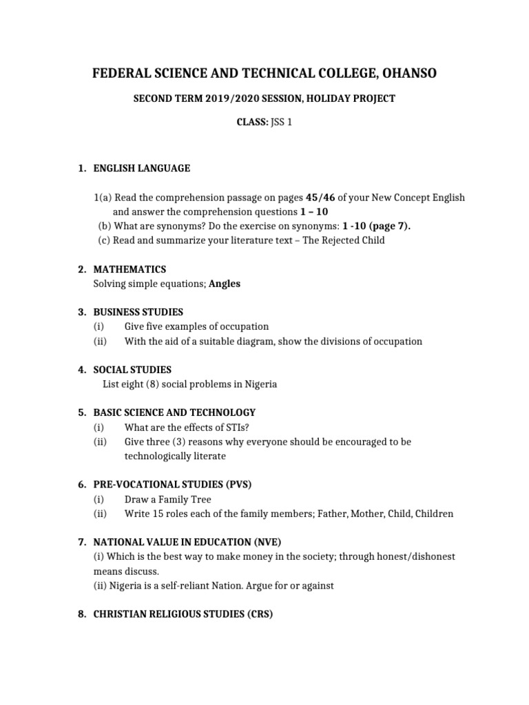Federal Science and Technical College, Ohanso | PDF