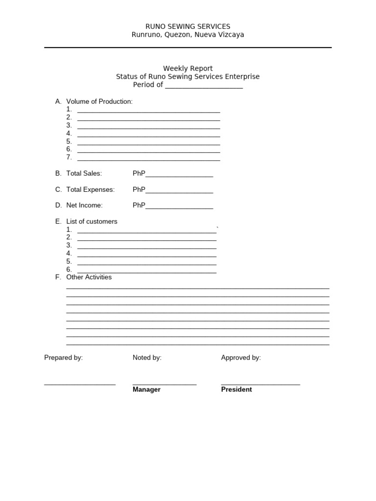 Weekly Report Format - RSS | PDF