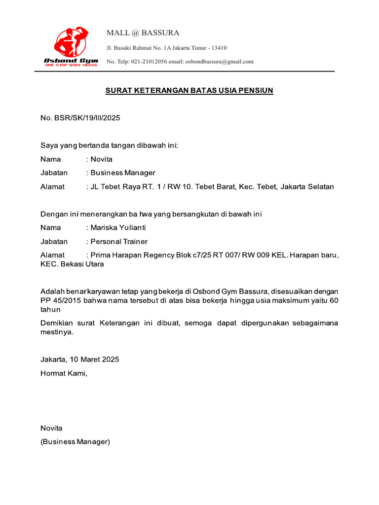 Surat Keterangan Batas Usia Pensiun Pdf