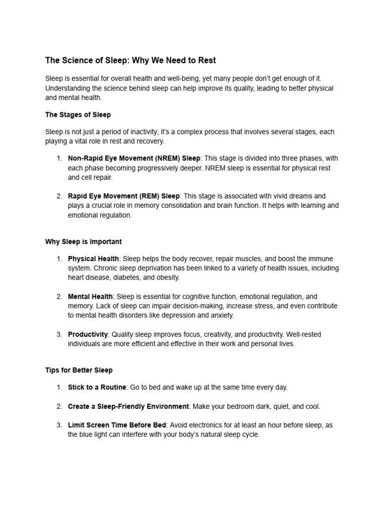 The Science of Sleep - Why We Need To Rest | PDF