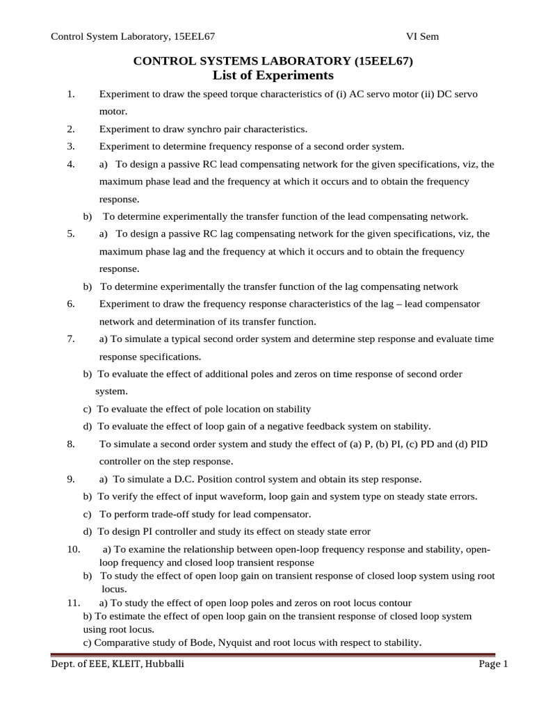 Control Systems Laboratory Experiments | PDF | Electricity | Electronics