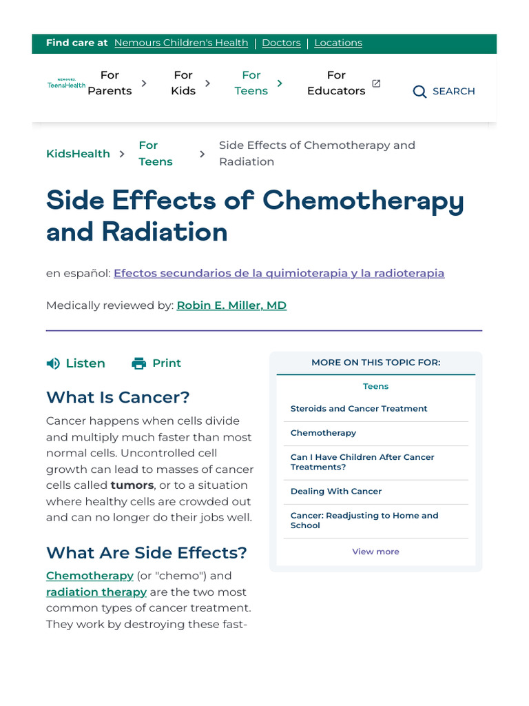 Side Effects of Chemotherapy and Radiation (For Teens) - Nemours ...