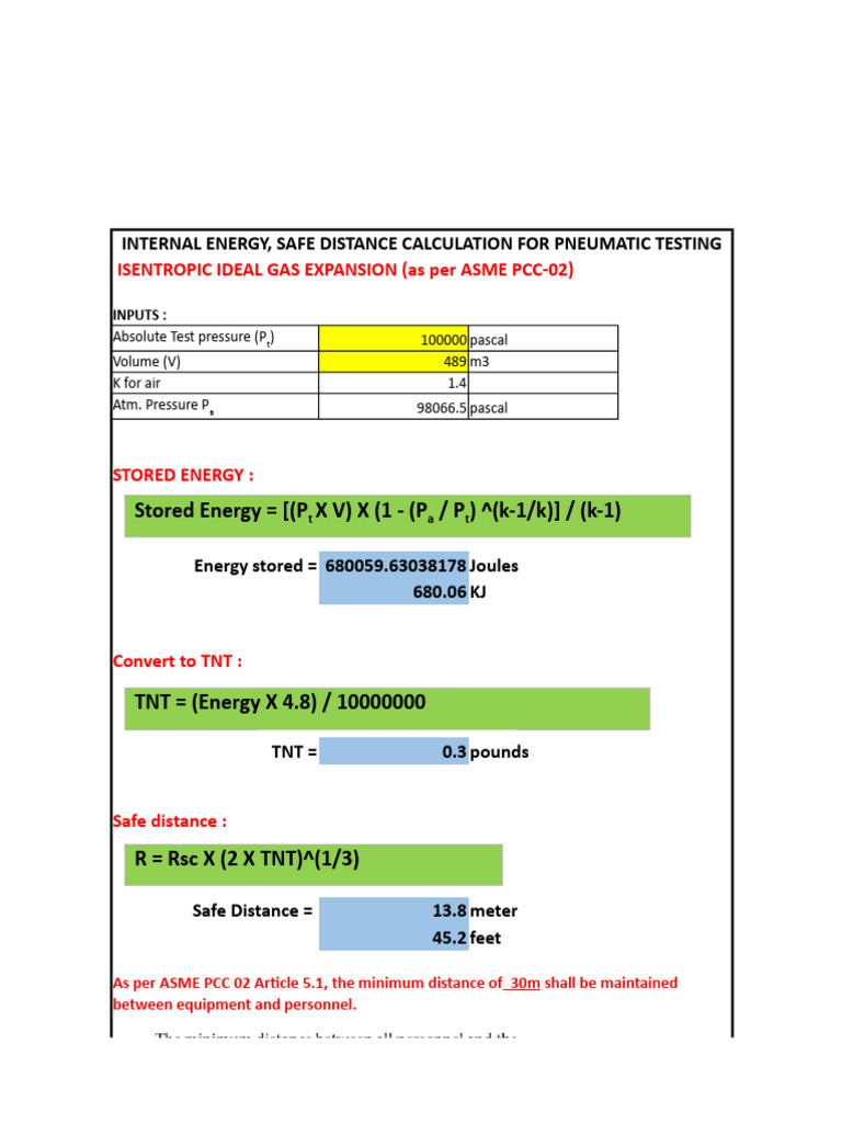 Pneumatic Test Energy & Safety Distance | PDF