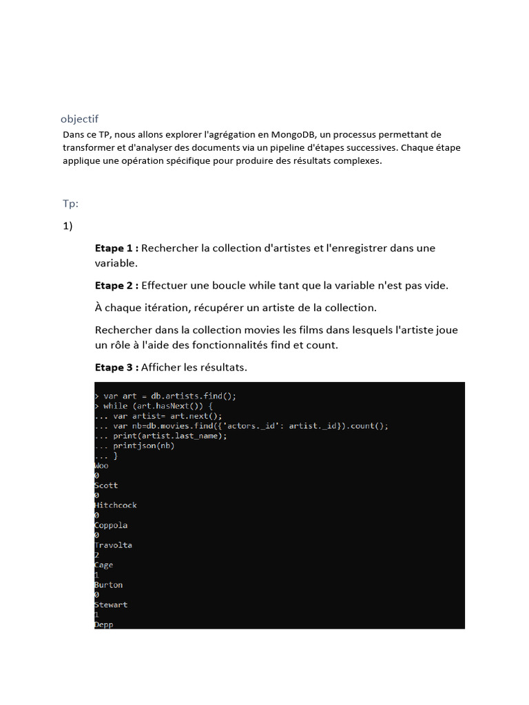 Agrégation MongoDB : TP sur les collections | PDF