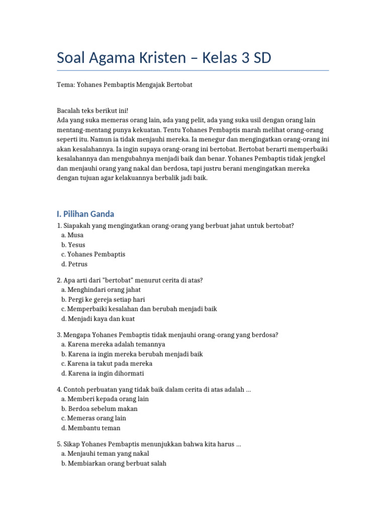 Mempersiapkan Diri untuk UTS Agama Kristen Kelas 3 SD