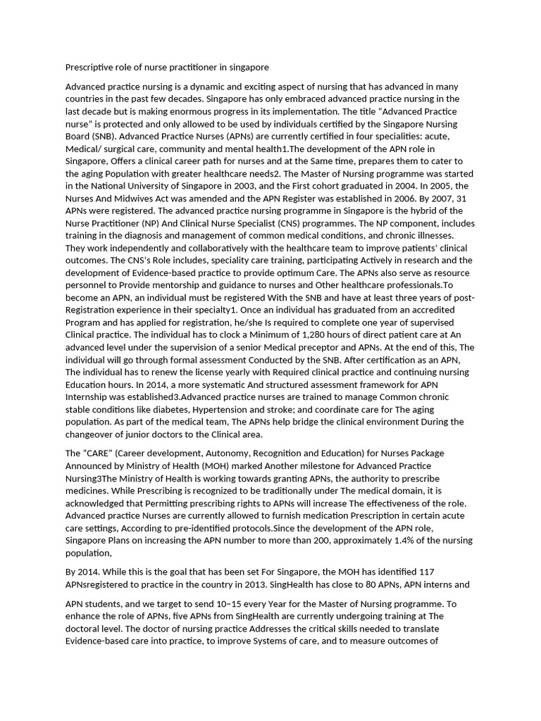 Prescriptive role of nurse practitioner in singapore | PDF | Nursing ...