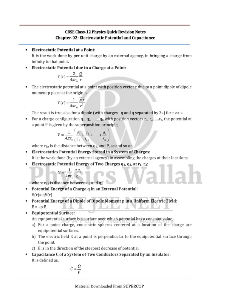ELECTROSTATIC Poetential, Capacitance | PDF
