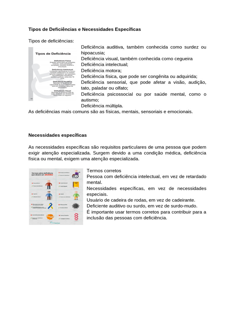 Tipos de Deficiências e Acessibilidade | PDF | Acessibilidade | Deficiência
