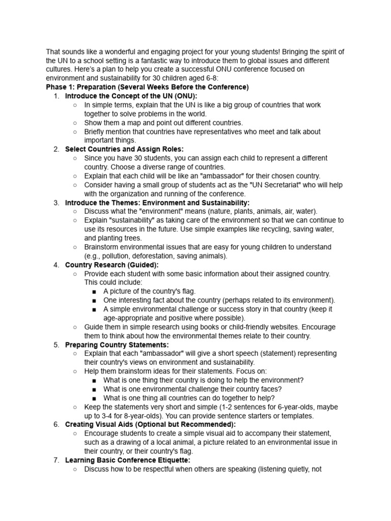 ONU Conference Plan for Kids | PDF | Sustainability