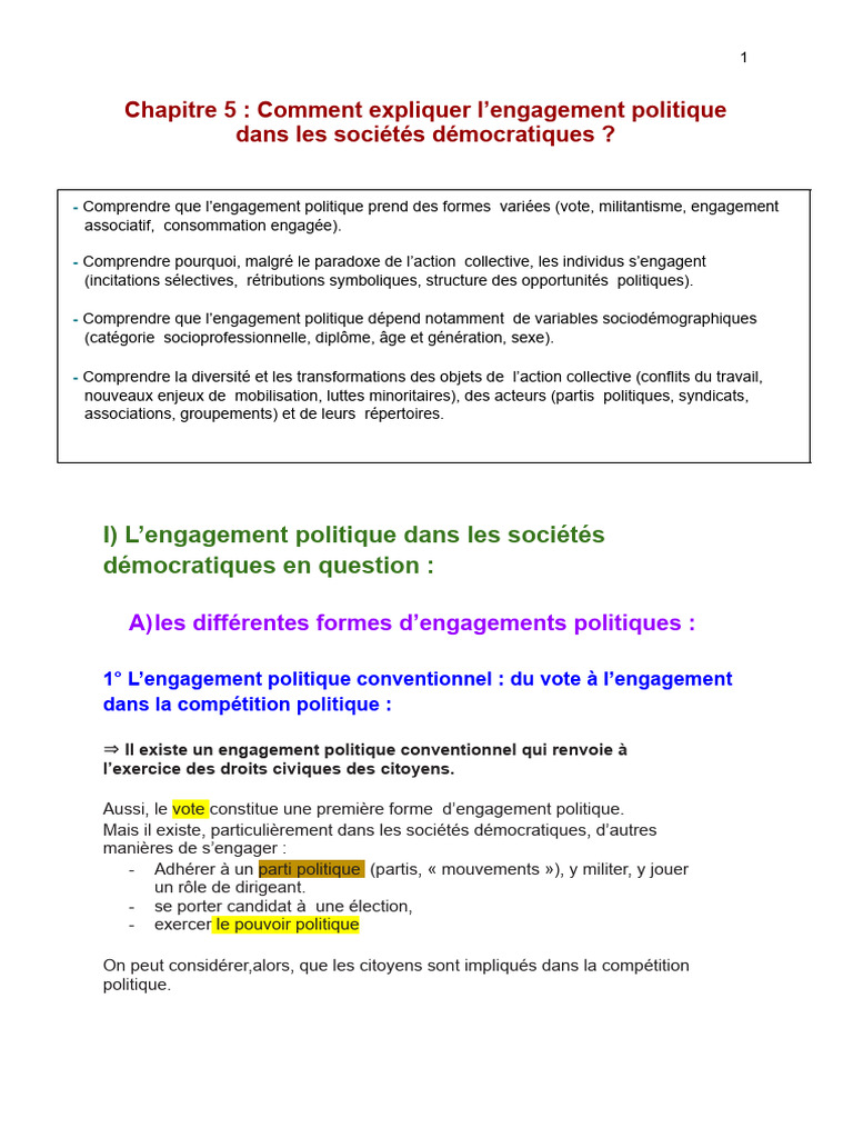Engagement politique en démocratie | PDF