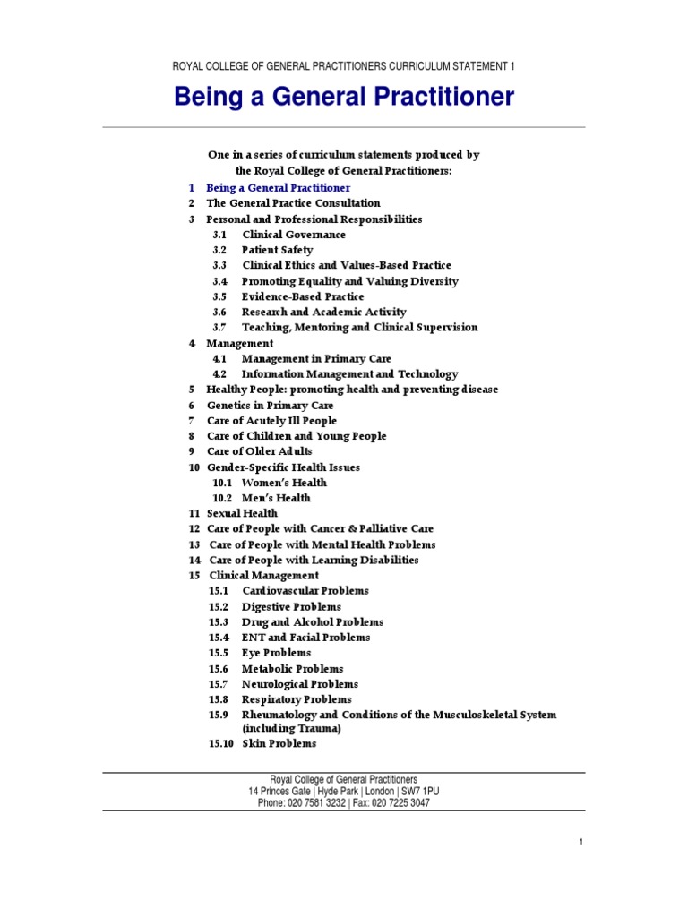 RCGP Curriculum Overview for GPs | PDF | General Practitioner | Family ...
