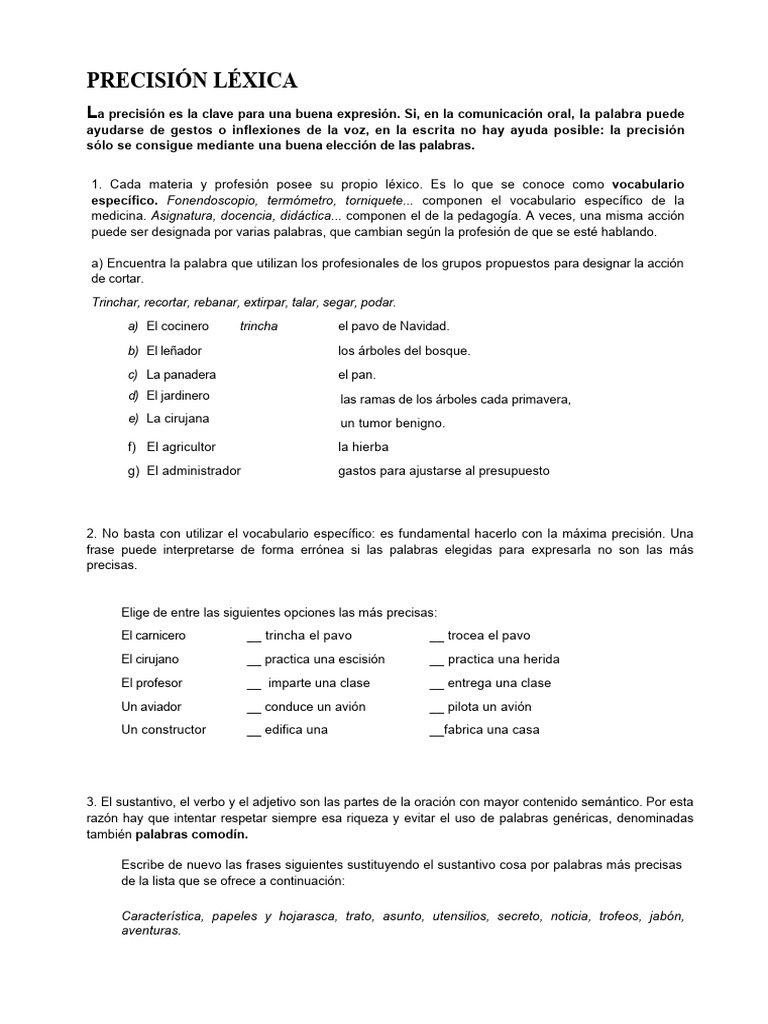Ejercicios de Precisión Léxica | PDF