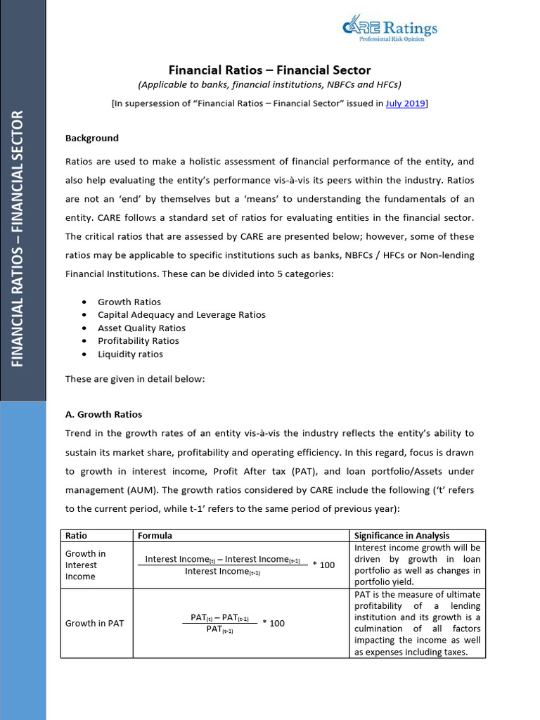 Financial Ratios for Financial Sector Analysis | PDF | Debt | Interest