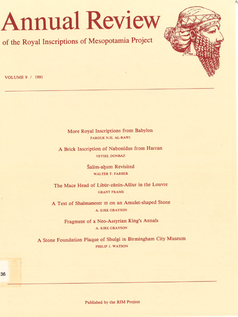 Al-Rawi, F. More Royal Inscriptions From Babylon, ARRIMP 9 | PDF ...