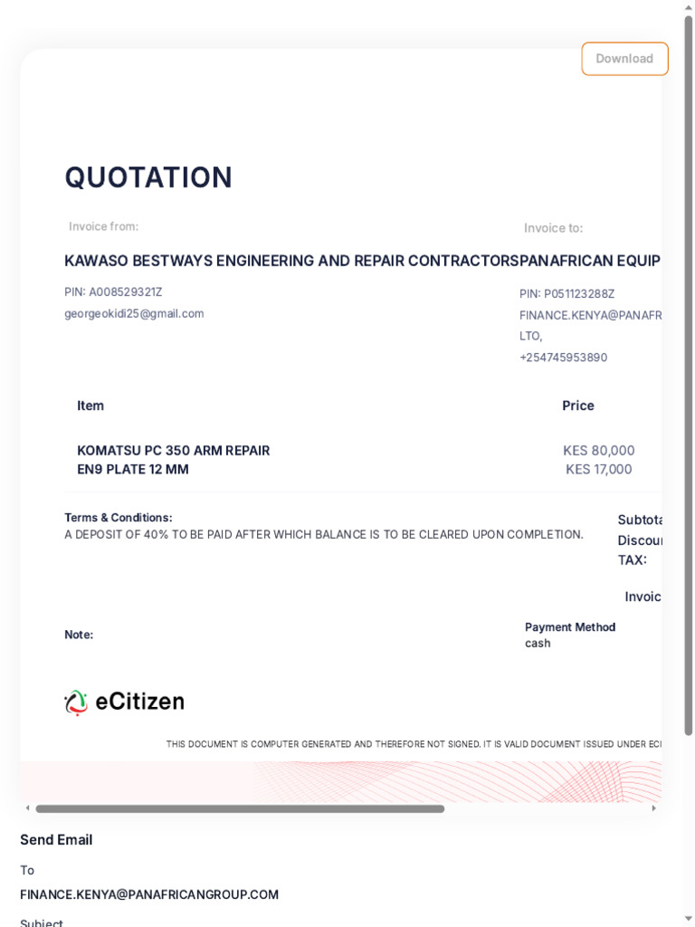 Quotation for Komatsu Repair Services | PDF | Discounting | Invoice