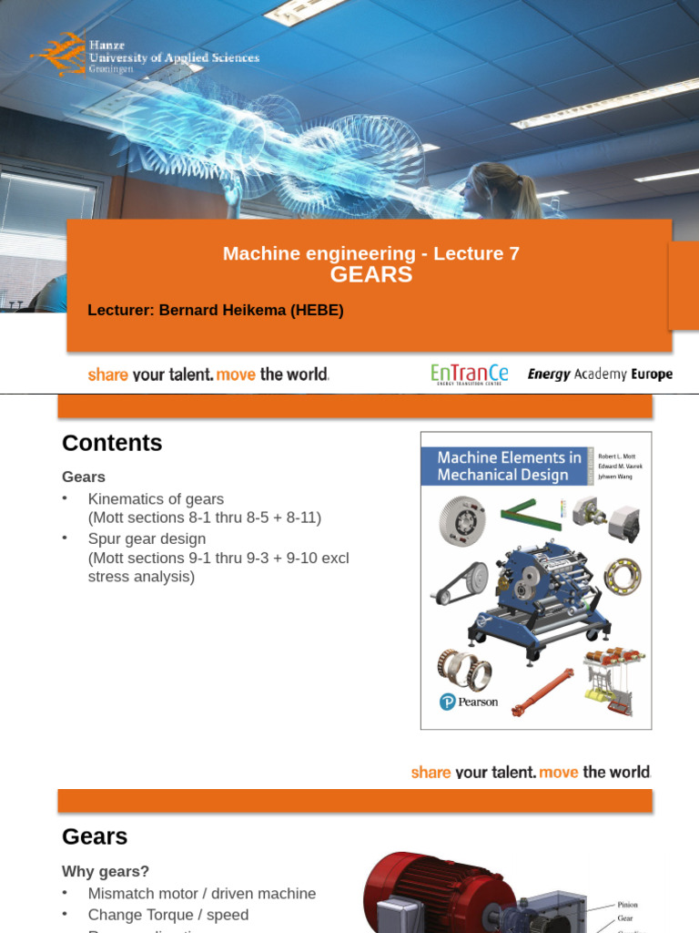 Lecture 7 - Machine Elements - Gears | PDF | Gear | Mechanics
