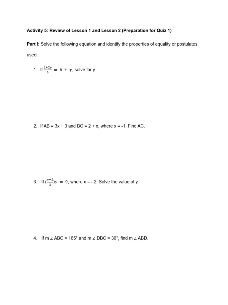 Activity 5 Review of Lesson 1 and Lesson 2 Preparation For Quiz 1 | PDF