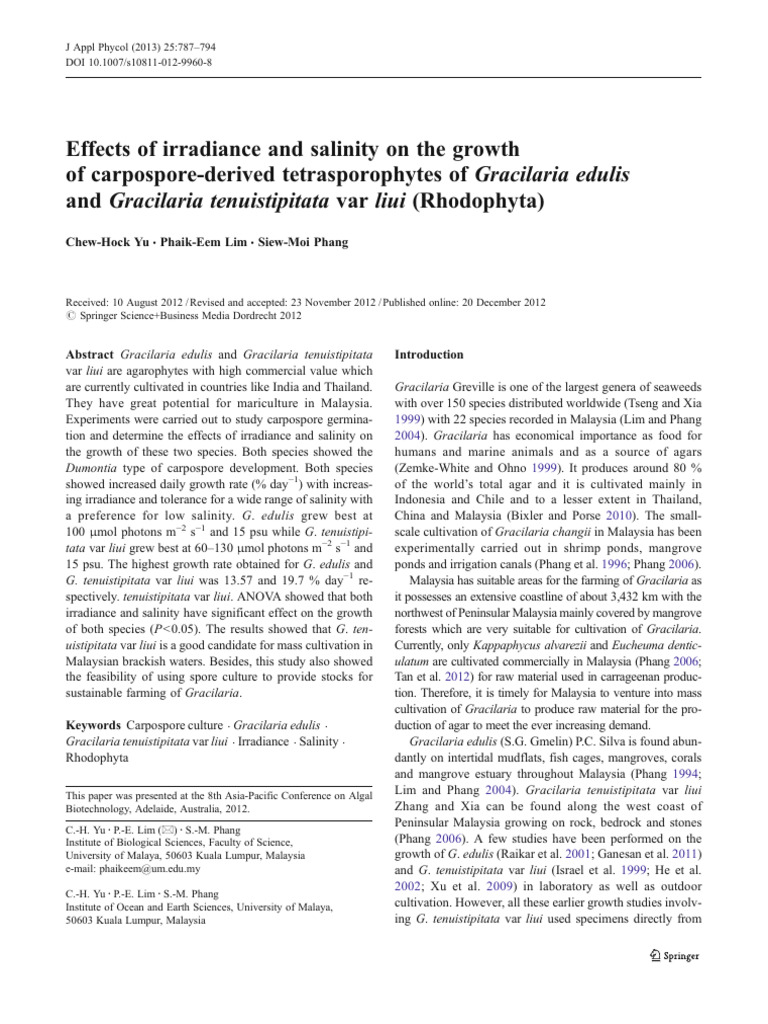 2013 - Yu Et Al - Effects of Irradiance and Salinity On The Growth C A ...