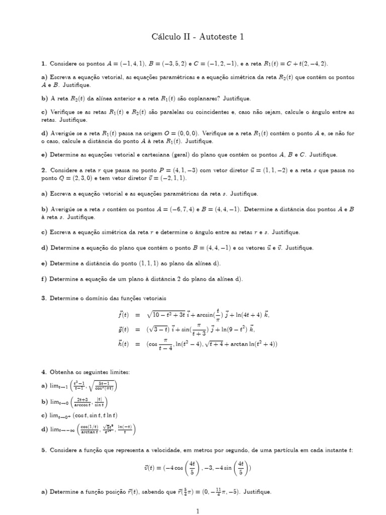 Cálculo II: Exercícios de Geometria Analítica | PDF | Linha (Geometria ...