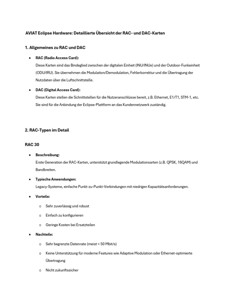 AVIAT Eclipse Hardware - RAC and DAC Card Types | PDF