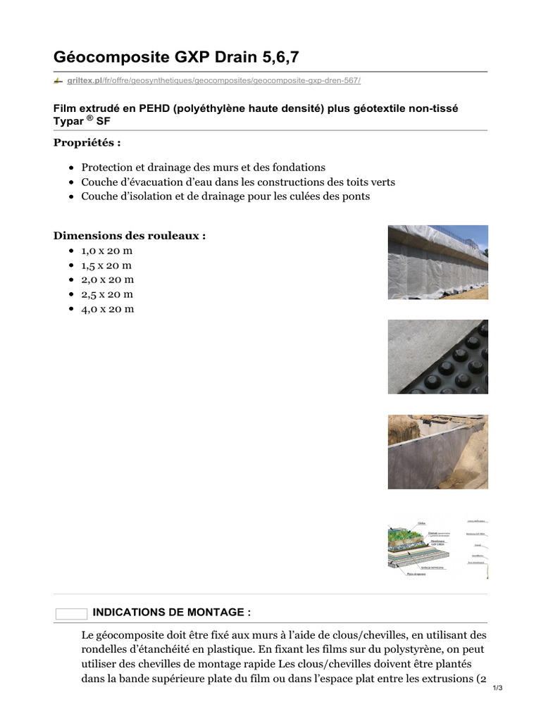 Géocomposite GXP Drain : Caractéristiques Techniques | PDF | Processus ...