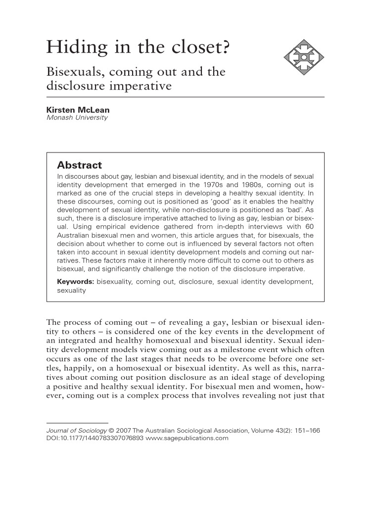 Bisexuals, Coming Out and The Disclosure Imperative | PDF | Bisexuality ...