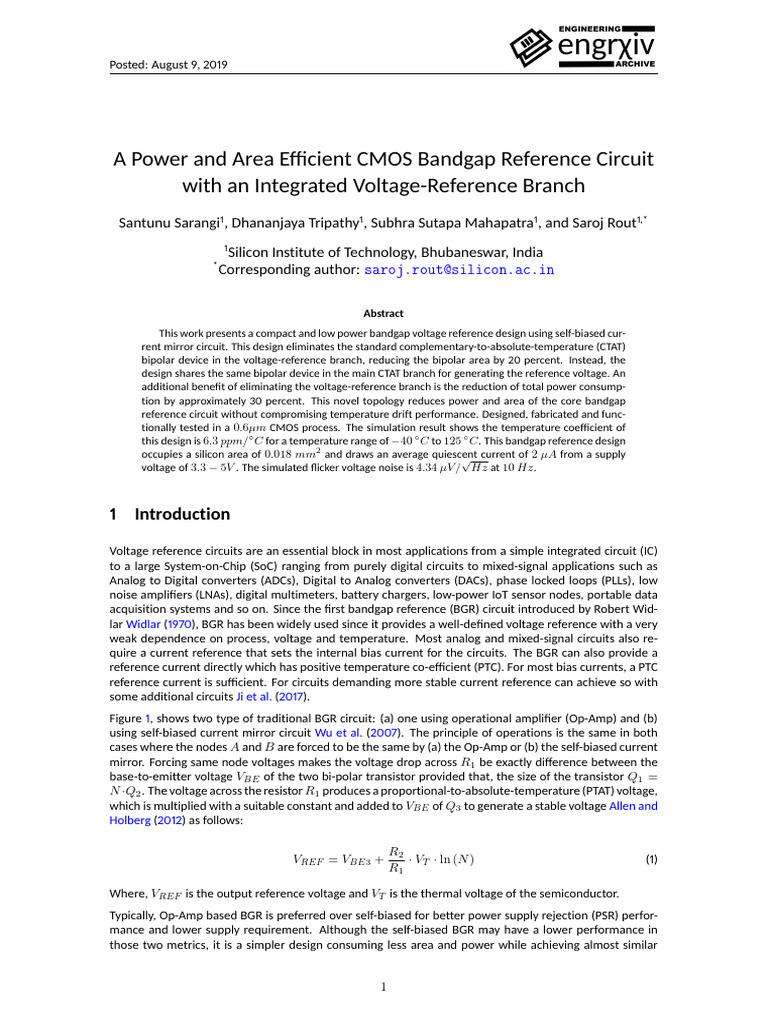 Efficient CMOS Bandgap Reference Design | PDF | Operational Amplifier ...