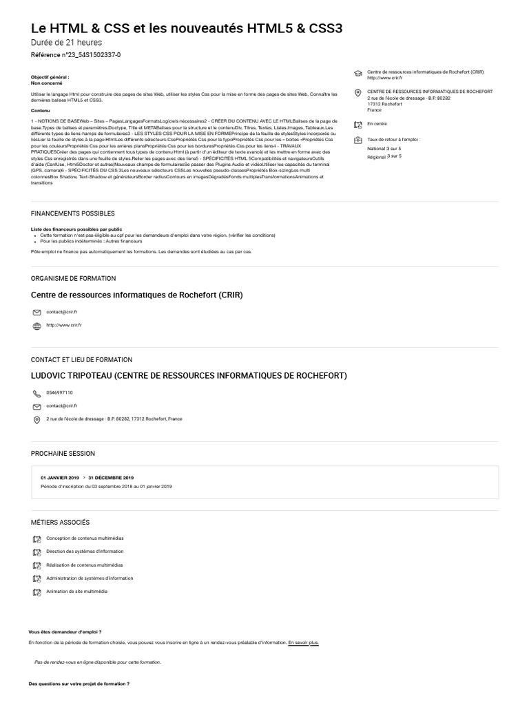 Formation HTML & CSS à Rochefort | PDF | Html | HTML5