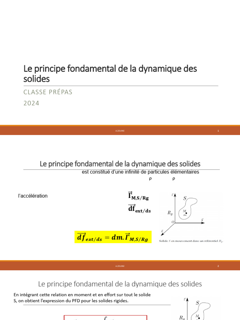 Dynamique des solides Principe fondamental PDF Lois du mouvement — free download