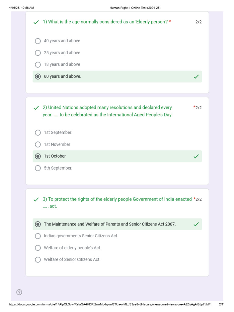 Human Rights and Senior Citizens Act Quiz | PDF | Treaty ...
