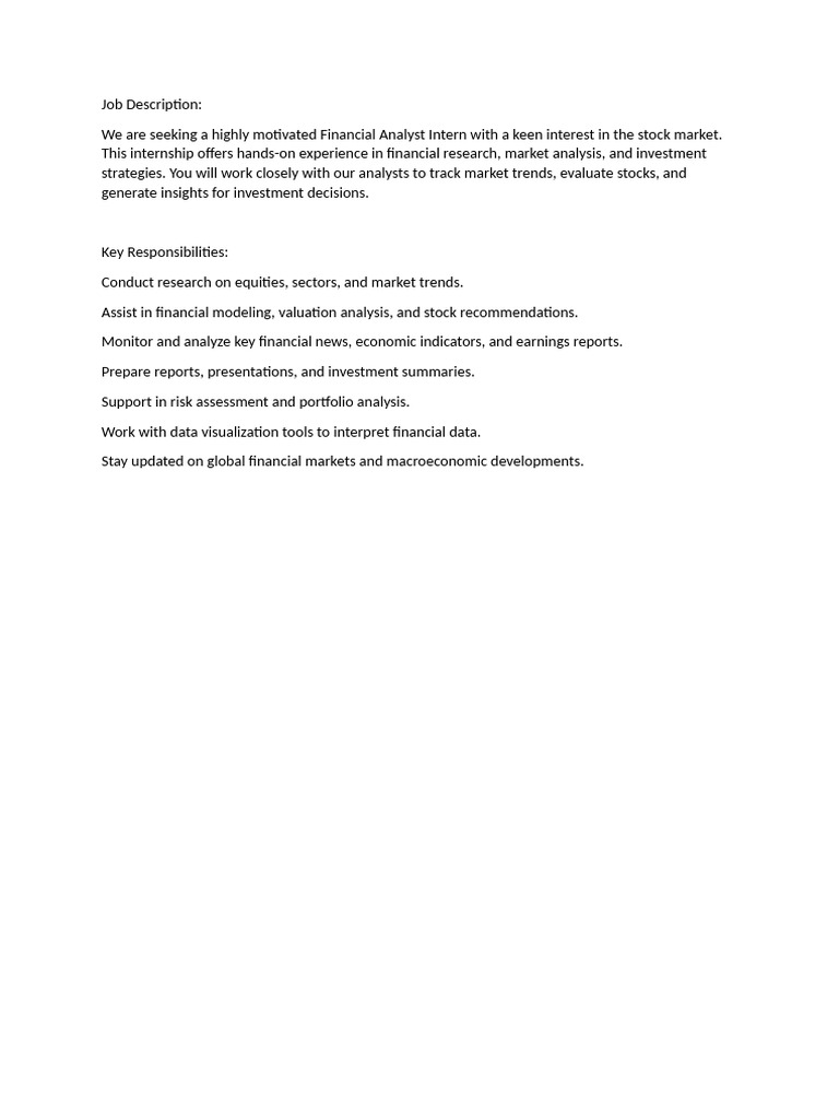 Financial Analyst Intern Role Overview | PDF