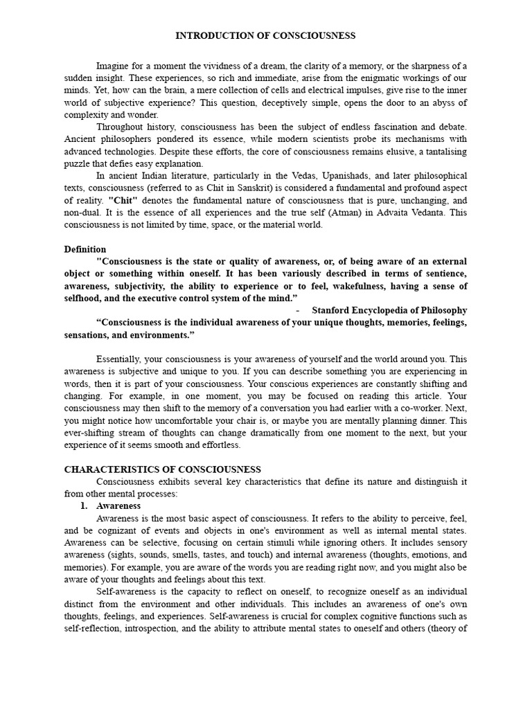 Consciousness Edited | PDF | Consciousness | Mind