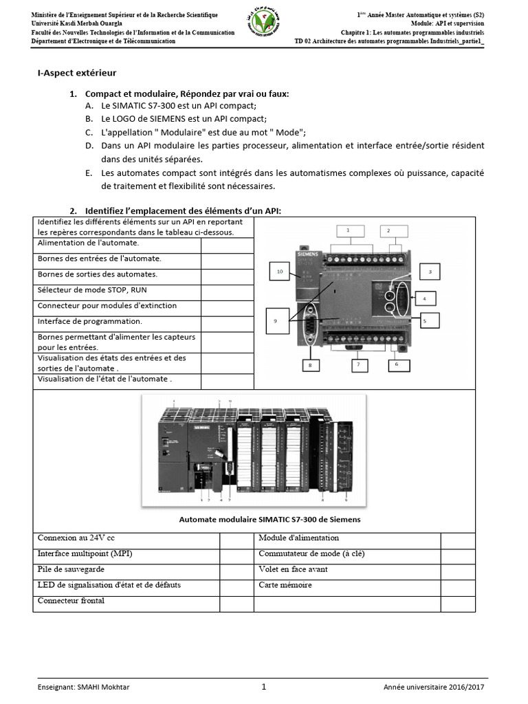 Architecture des Automates Programmables | PDF | Entrée/Sortie ...