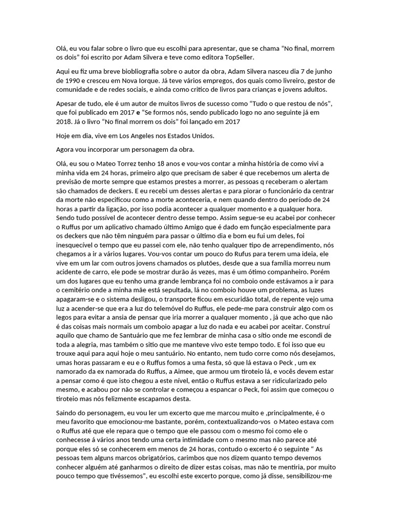 Resenha do livro "No final, morrem os dois" | PDF | Tempo | Morte