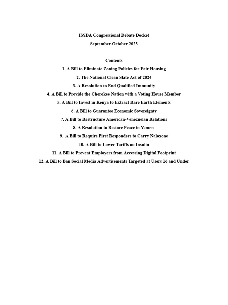 ISSDA Sept-Oct 2023 Docket | PDF | United States Congress | American ...