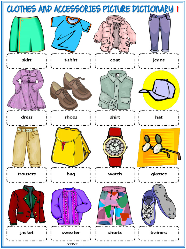 Clothes and Accessories Vocabulary Esl Picture Dictionary Worksheets ...